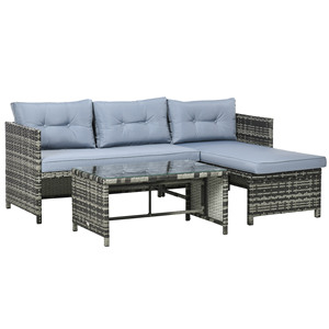 Outsunny-Ensemble de salon de jardin avec canapé, chaise longue et table basse en rotin PE avec coussins, gris - Product Image 1