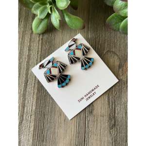 Zuni Made Multi Stone & Sterling <b>Silver</b> Inlay Thunderbird Stud <b>Earrings</b> - Product Image 3