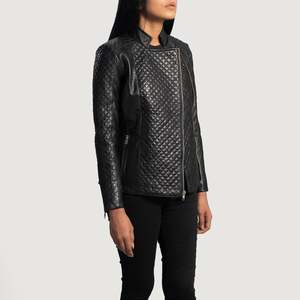 Black <b>Sheepskin</b> & PU Leather Biker & Bomber <b>Jacket</b> for Men Spring & Autumn Quilted with Polyester or Cotton Filling - Product Image 2