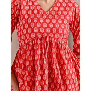 Red Jaipuri Block Printed Cotton Peplum <b>Top</b> Breathable Feature - Product Image 2