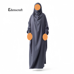 Robe modeste en polyester personnalisable Robe abaya élégante à manches longues, coupe ample, tissu respirant, simple, teinte unie, pleine longueur - Product Image 4