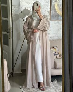 Abaya longue en satin de luxe pour femmes, manches bouffantes, haute qualité en soie, anti-rides, faite à la main, tendance, traditionnelle, musulmane - Product Image 1