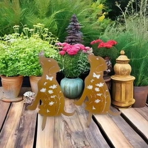 รูปปั้นแมวโลหะขนาดใหญ่คุณภาพสูงสำหรับตกแต่งสนามหญ้ากลางแจ้ง ของตกแต่งสวนรูปสุนัขและแมวสไตล์เรียบง่าย ของตกแต่งสวนเหล็ก - Product Image 3