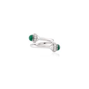 Bague haut de gamme en or blanc massif 18 carats Passe de conception fantaisie ouverte avec malachite et diamant de taille ronde naturelle pour le mariage des femmes - Product Image 1