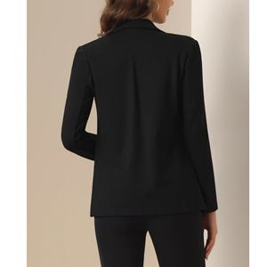 Blazer de oficina de mujer tejido con patrón sólido de manga larga con frente abierto para negocios y trabajo - Product Image 2