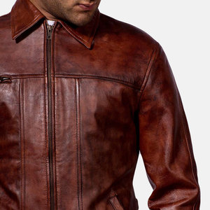Veste en cuir pour hommes à manches longues intérieur en laine pour hommes Veste en cuir pour hommes Logo personnalisé imprimé de couleur unie fermeture éclair - Product Image 5