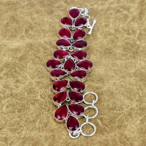 กำไลข้อมือเงินแท้ 925 ประดับพลอยรูเบลไลต์สีชมพูทรงลูกแพร์ ปรับขนาดได้ ของขวัญเครื่องประดับ - Product Image 4