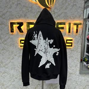 Rexfit Mens Distressed Zip Up Hoodie with <b>Chest</b> Embroidery | Contrast Sleeve Streetwear Hoodie | Casual Fashion Zipper Hoodie - Product Image 2