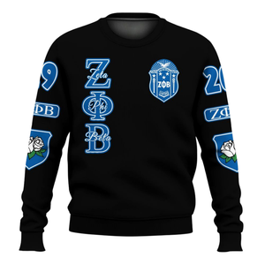 Zeta Phi เสื้อสเวตเตอร์คอกลมสำหรับผู้หญิงสีฟ้า1920ปักลายตัวอักษรกรีก - Product Image 1