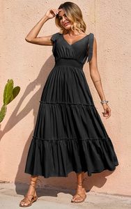 Vestido largo liso de rayón negro para mujer, vestido largo para playa bohemio, cómodo, suelto, sin mangas, informal, para vacaciones - Product Image 2