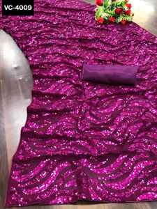 Saree en georgette de travail à séquence lourde avec bordure en passepoil et chemisier Banglory pièces Saree de fête pour femmes - Product Image 4