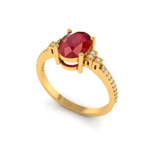Haute qualité solide 18k or jaune véritable ovale rubis pierre précieuse diamant pavé Solitaire bague de fiançailles fabricant de bijoux fins - Product Image 1