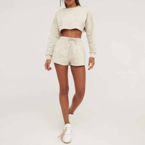 Logo personnalisé OEM vente en gros 100% coton tenues de jogging pour femmes ensemble short et débardeur deux pièces pantalon crop top pour les filles d'hiver - Product Image 5