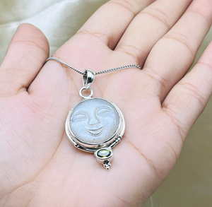 Wholesale Price 10mm Moonstone Moon Face Pendant Necklace Brass Silver Plated Pendant Jewelry for Valentine's <b>Day</b> <b>Gift</b> - Product Image 4