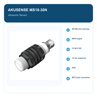 Capteur de proximité ultrasonique cylindrique AKUSENSE MS18-30N 40-300mm NPN 15-30V DC IP67 Connecteur M12 Réponse 12ms Intégré