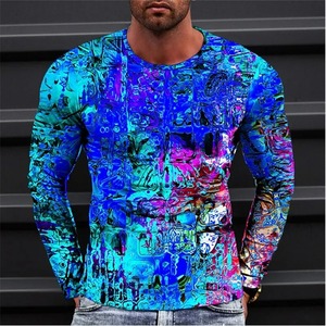 100% nuevo otoño hombre ilusión óptica cuello redondo manga larga Camiseta 3D impresión moda Top pulóver camisetas ropa de hombre - Product Image 6