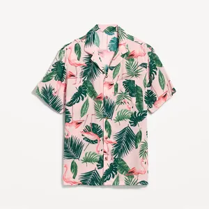 夏季休闲度假派对穿短袖领夏威夷沙滩男士印花棉涤纶面料阿罗哈衬衫
