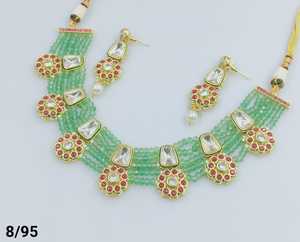 <b>Crystal</b> Stylish Design Fancy Gold Plated Traditional Motipearl Kundan Studded Choker Necklace <b>Earring</b> Mangtika Set&Jewellery Set - Product Image 4