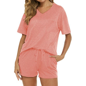 Conjunto de pijama extragrande con estampado de logotipo personalizado para mujer, conjunto de pijama de gran tamaño, conjunto sólido de 2 piezas para mujer, fabricante al por mayor - Product Image 5