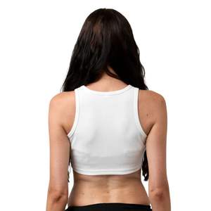 Womens Cropped <b>Racer</b> Tank White Stretch Fit Lightweight Sleeveless Streetwear <b>Top</b> Minimal Logo Athletic Style - Product Image 5