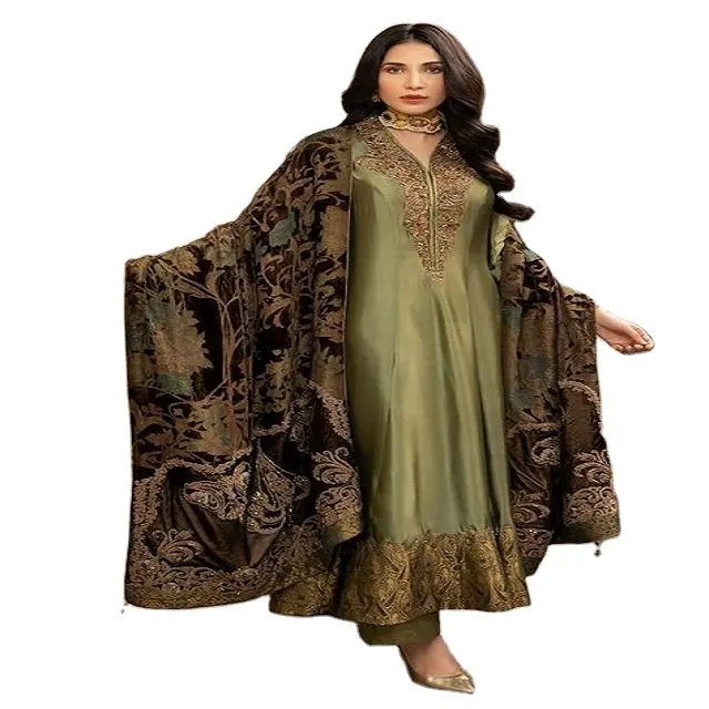 刺繍されたエスニック服パキスタンの重いインドのボリウッドアナルカリの結婚披露宴のガウンSalwarKameezスーツパーティーウェア