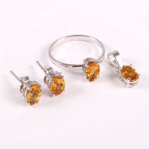 925 argent Sterling Style classique octobre pierre de naissance ensemble naturel Citrine anneau boucles d'oreilles pendentif bijoux parfait cadeau d'anniversaire - Product Image 2