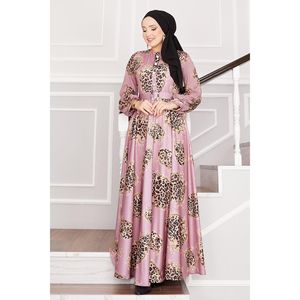 Dusty Rose Robe modeste avec détail léopard Hijab-Friendly Dusty Rose Style - Product Image 5