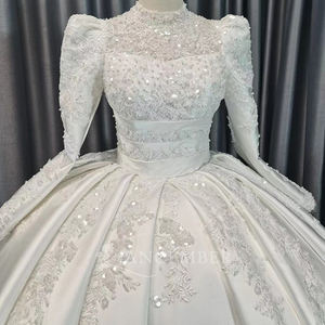 Robe de mariée en satin royal Jancember CM34, robe de mariée perlée, manches longues, robe de bal, vestido de novia, mariage, cathédrale, tenue de soirée - Product Image 6