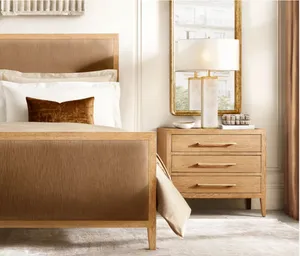 Mesita de noche de madera de 3 cajones personalizable moderna de mediados de siglo, mesita de noche de Villa de Hotel de lujo para muebles de dormitorio y apartamento