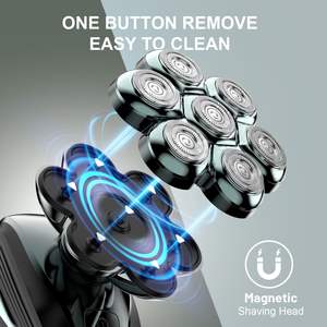 Rasoir électrique rechargeable étanche IPX7 pour homme, rasoir rotatif USB, kit de toilettage, tête de rasoir de rechange lavable pour le visage - Product Image 5