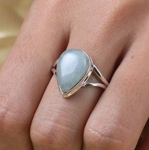 Handmade Solid 925 Sterling Silver Aquamarine <b>Ring</b> Bezel Setting Inlay Classic Party Jewelry Anniversary Gift for <b>Girls</b> - Product Image 3