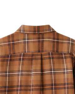 Women Oversized Plaid Button Up Shirt Camel Brown Long <b>Sleeve</b> Casual Flannel Checkered Tunic <b>Top</b> Soft Autumn Winter Wholesale - Product Image 5