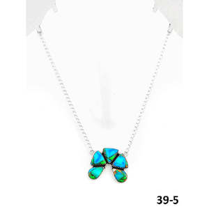 Collier en argent sterling fait main du sud-ouest avec dahlia paon et opale sertie en clos - Product Image 1
