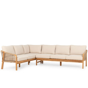 Sofas modulaires sectionnels de jardin en teck d'extérieur en forme de L avec corde - Product Image 2