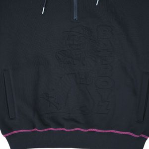 Survêtement avec point contrasté et logo en relief personnalisé polaire noire avec coutures roses capuche doublée en satin sweat à capuche et jogging à fermeture éclair - Product Image 6