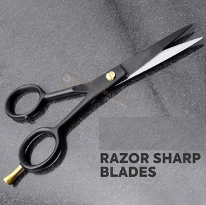 Tijeras de peluquero de alta calidad para corte de pelo profesional, tijeras de peluquería de acero inoxidable de Color negro con bolsa de cuero - Product Image 5