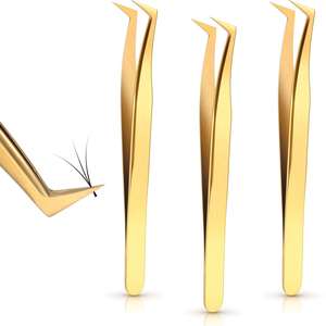 Pince à épiler pour extensions de cils en acier inoxydable de haute qualité Golden Elegance pour l'application de cils volumineux, vente en gros - Product Image 2