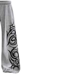 Custom Grey Tribal Print Baggy Sweatpants <b>Women</b> Streetwear Wide Leg Jogger Pants Oversized Casual Fleece <b>Trousers</b> Manufacturer - Product Image 4