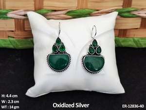 Diseñador de desgaste de forma ovalada diseño antiguo oxidado plata pulido accesorios mujeres oxidado colgante pendientes mujeres joyería conjuntos - Product Image 2