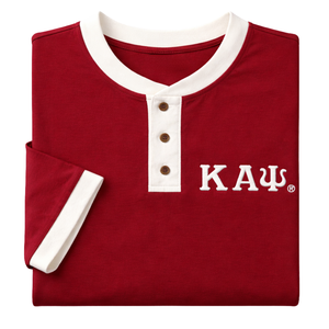 Kappa Alpha Psi Krimson Premium <b>Henley</b> <b>Shirt</b> True To Size Soft Cotton Blend Button Placket Embroidered Greek Letter Crest - Product Image 6