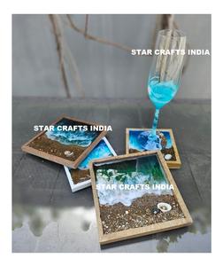 Dessous de verre Offre Spéciale en pierre de luxe de haute qualité Dessous de verre en bois d'acacia en résine pour boissons Ensemble de dessous de verre en marbre personnalisé par Star Crafts India - Product Image 5