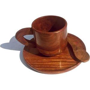 Tasse à café en bois naturel sculpté à la main avec assiette et tasse en bois de meilleure qualité pour bière décor de table à la maison marron - Product Image 6