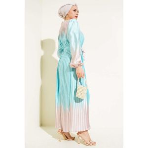 Vestido de satén plisado bicolor menta - Product Image 3