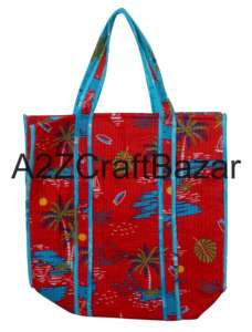 Handmade Cotton Quilted Tote <b>Bag</b> for Women Eco Friendly Bohemian Long Handle Shopping <b>Bag</b> Striped Large <b>Space</b> Rajasthan - Product Image 2