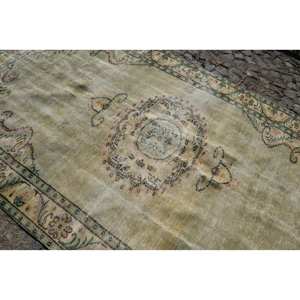 Alfombra de lana turca Vintage de 5 pies y 9 pulgadas, diseño de retales verde y beige, técnica de tejido plano para decoración para sala de estar, 4m de ancho - Product Image 5