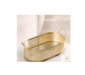 Customized Eco-Friendly Durable Copper Hammered Fancy Handmade Serving <b>Tray</b> <b>Table</b> Top Custom Shape Gold Tea Coffee Platter - Product Image 4