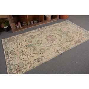 Alfombra Turca Vintage Beige Verde 4,1 X 8.1ft Lana Hecha A Mano Área Grande Patchwork Diseño Rectangular Pasillo Látex para Habitaciones - Product Image 5