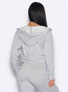 Wholesale Custom <b>Light</b> Grey Full Zip Women's Sweat Hoodie Anti-Wrinkle Breathable Hoodies For Woman Workout Women Zip Up Hoodie - Product Image 3