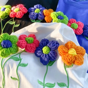 T-shirts <b>Women</b> 2024 Summer New Sweet Flower Cotton Tops Casual Breathable Short O-Neck Loose Girls Tees Short <b>Sleeve</b> - Product Image 5