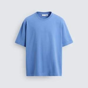 Camiseta de algodón orgánico de alta calidad, camisetas en blanco personalizadas de manga corta de peso pesado azul desteñido liso para hombres - Product Image 3